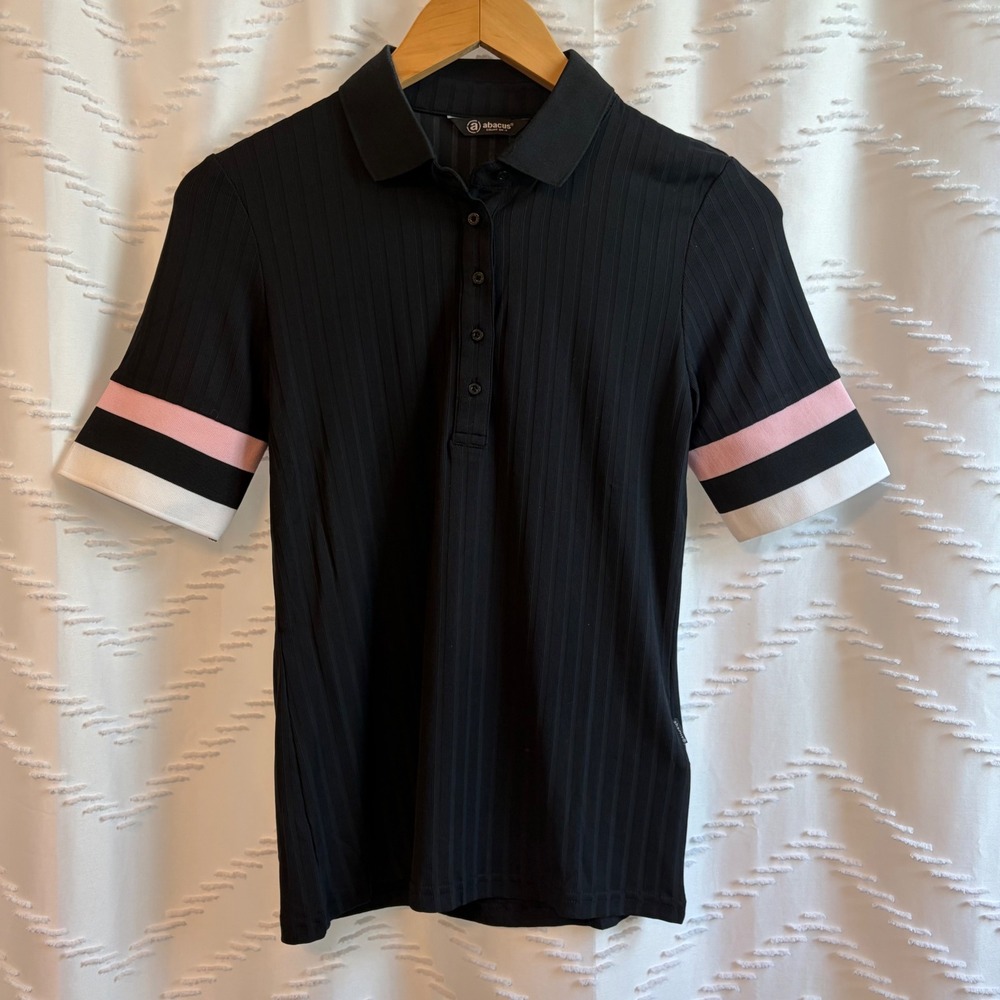Abacus Sportswear Womens Pebble Half Sleeve Golf Polo Black Pink Ribbed NWT XS